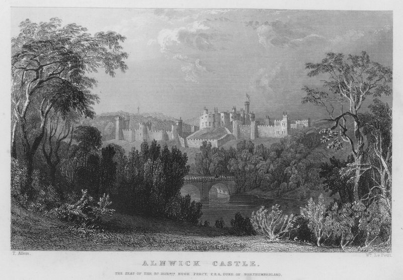 Alnwick kastély, Hugh Percy, Northumberland hercegének székhelye (metszet) alkotó: Thomas (after) Allom