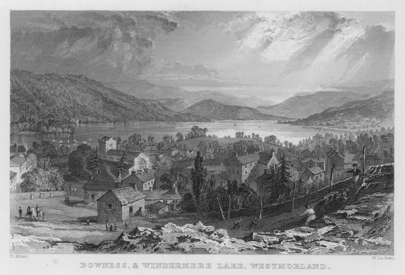 Bowness és Windermere-tó, Westmorland (metszet) alkotó: Thomas (after) Allom