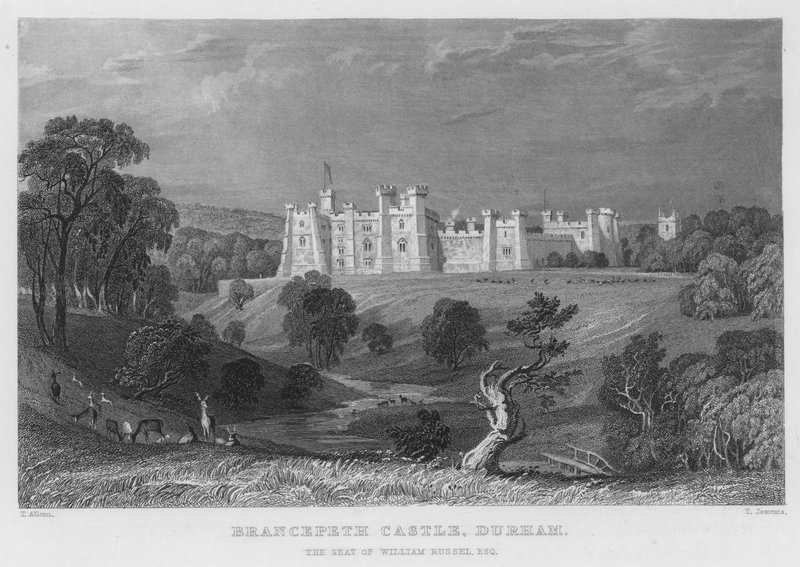 Brancepeth kastély, Durham, William Russel székhelye (metszet) alkotó: Thomas (after) Allom