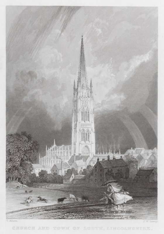 Louth templom és városa, Lincolnshire (metszet) alkotó: Thomas (after) Allom