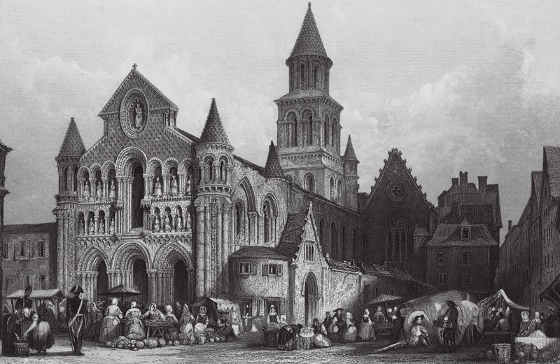 Notre Dame templom, Poitiers (metszet) alkotó: Thomas (after) Allom