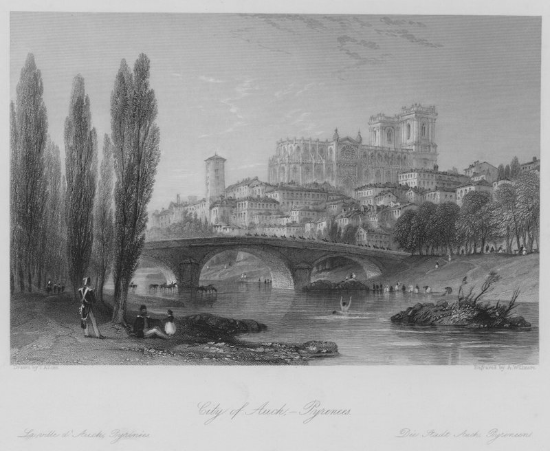Auch városa, Pireneusok (metszet) alkotó: Thomas (after) Allom