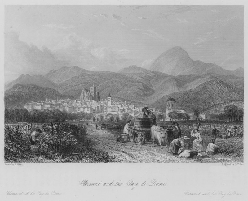 Clermont és a Puy-de-Dome (metszet) alkotó: Thomas (after) Allom