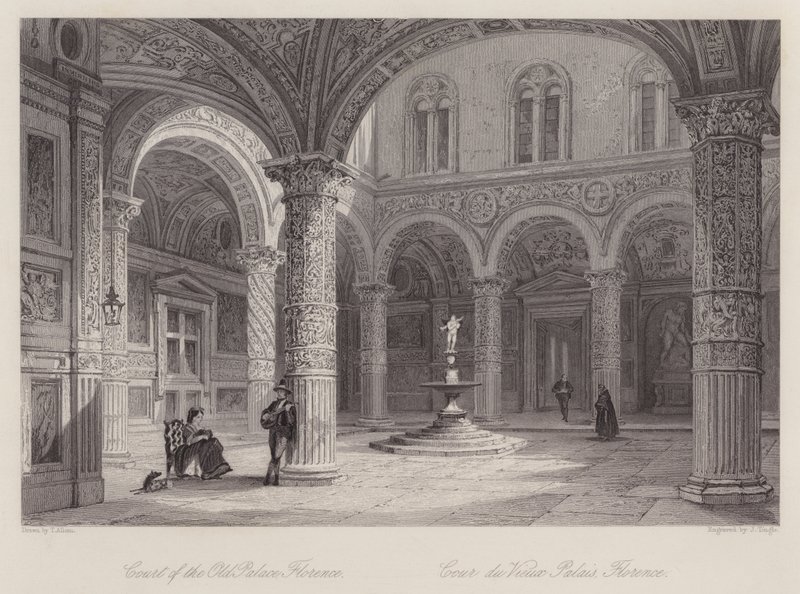 A régi palota udvara, Firenze (metszet) alkotó: Thomas (after) Allom