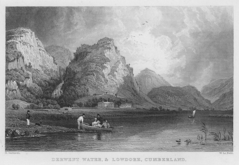 Derwent Water és Lowdore, Cumberland (metszet) alkotó: Thomas (after) Allom