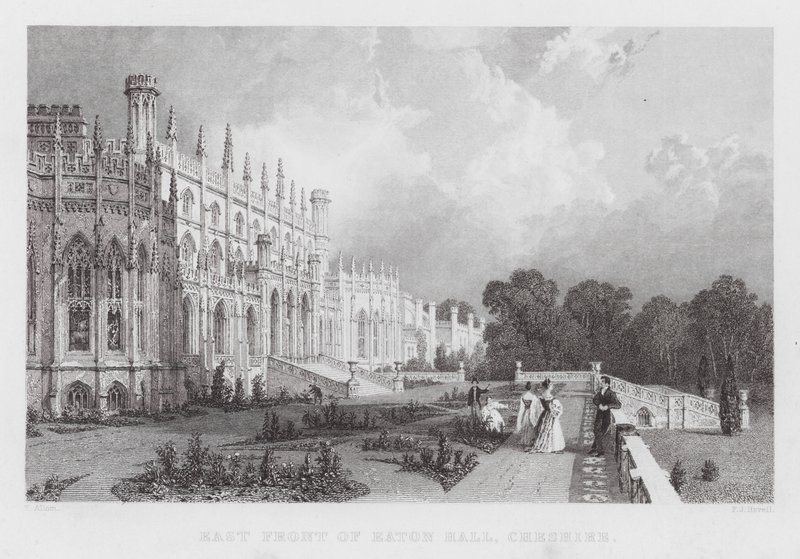Eaton Hall keleti homlokzata, Cheshire (metszet) alkotó: Thomas (after) Allom