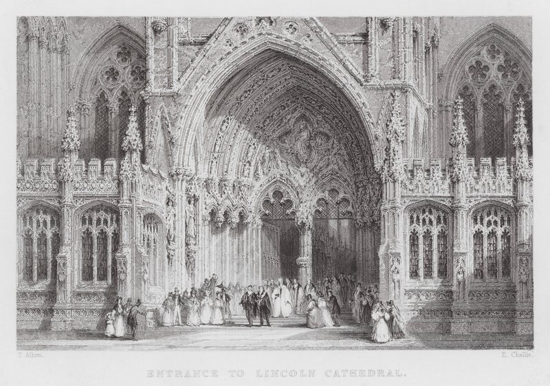 A Lincoln-székesegyház bejárata (metszet) alkotó: Thomas (after) Allom