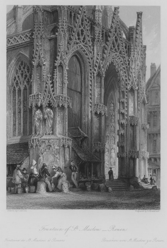 St Maclou-kút, Rouen (metszet) alkotó: Thomas (after) Allom