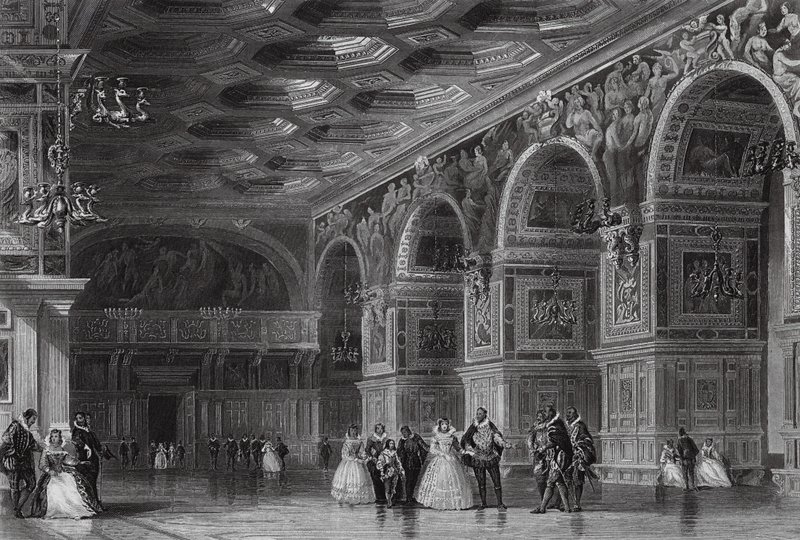 2. Henrik galériája Fontainebleau-ban (metszet) alkotó: Thomas (after) Allom