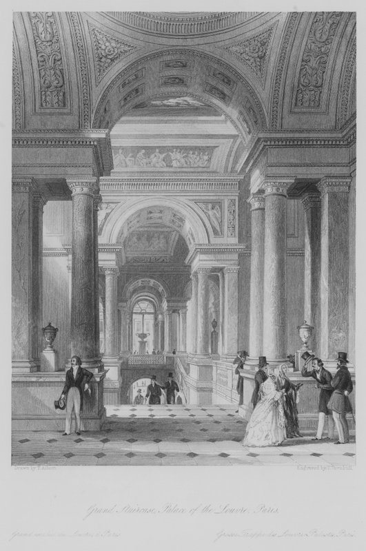 Nagy lépcsőház, Louvre-palota, Párizs (metszet) alkotó: Thomas (after) Allom