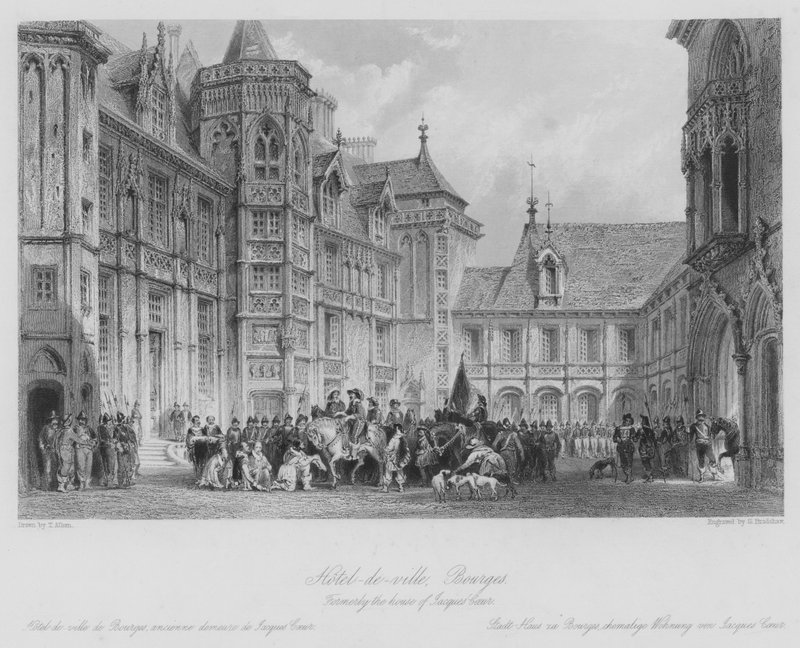 Hotel-de-ville, Bourges, korábban Jacques Coeur háza (metszet) alkotó: Thomas (after) Allom