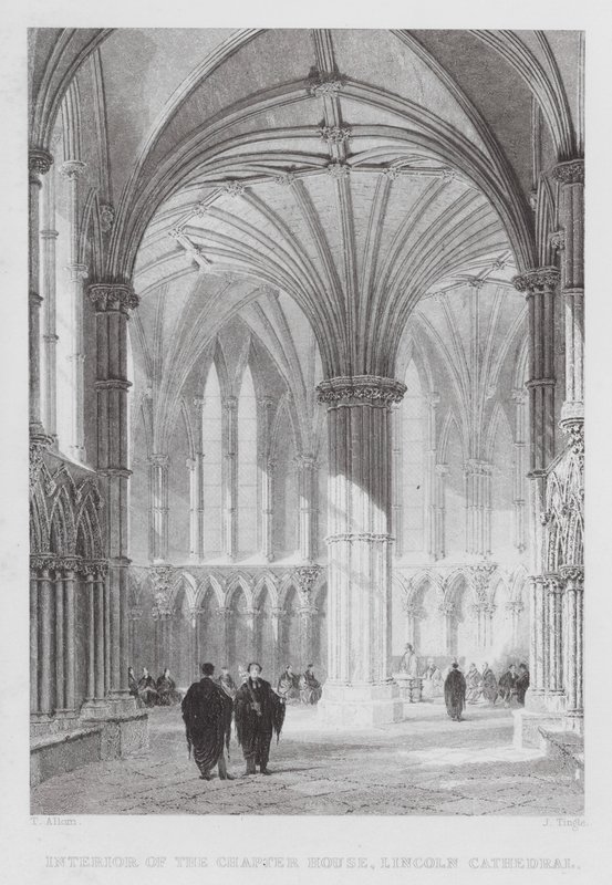 A Lincoln-székesegyház káptalanházának belseje (metszet) alkotó: Thomas (after) Allom