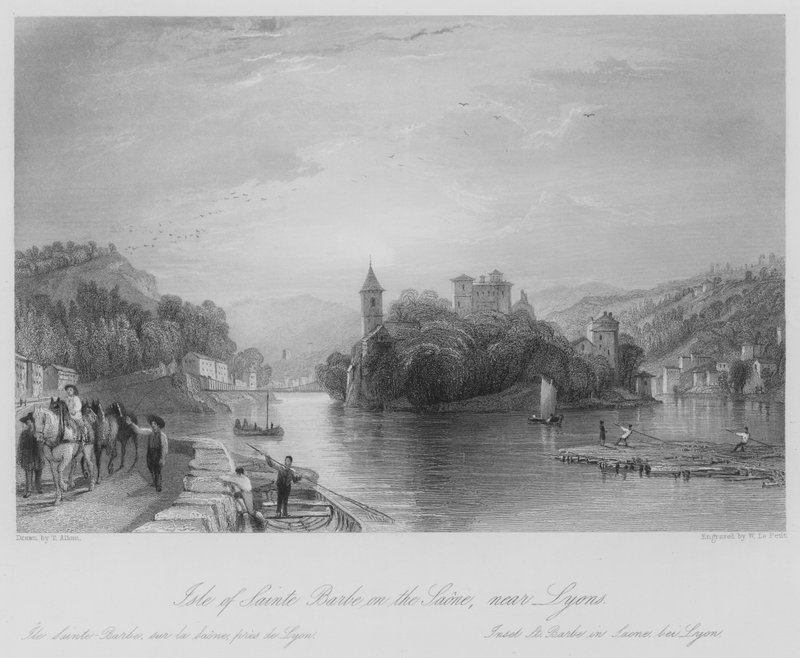 Sainte Barbe szigete a Saone-n, Lyons közelében (metszet) alkotó: Thomas (after) Allom