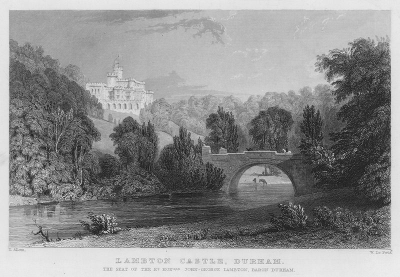 Lambton kastély, Durham, John-George Lambton, Baron Durham székhelye (metszet) alkotó: Thomas (after) Allom
