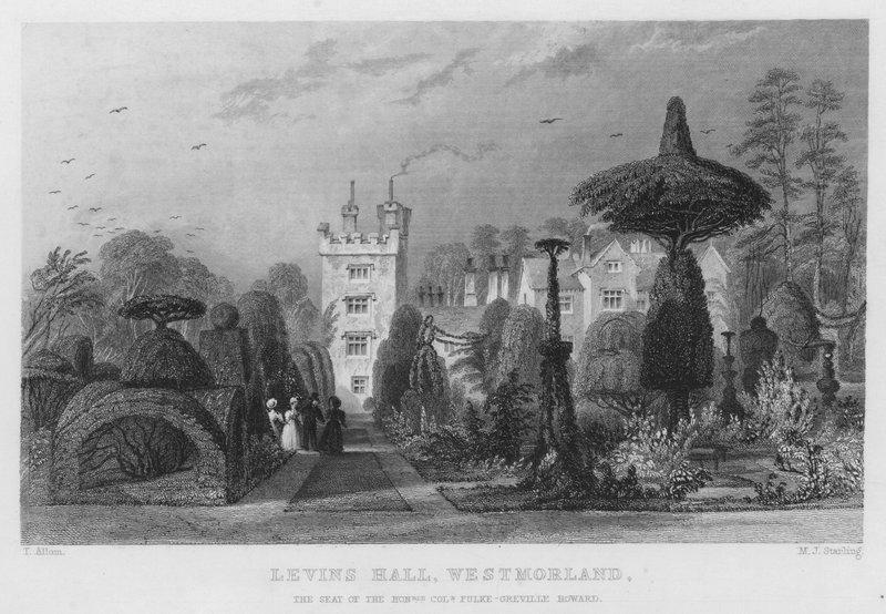 Levins Hall, Westmorland, Fulke-Greville Howard székhelye (metszet) alkotó: Thomas (after) Allom