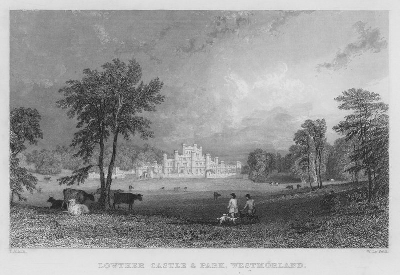 Lowther kastély és park, Westmorland (metszet) alkotó: Thomas (after) Allom
