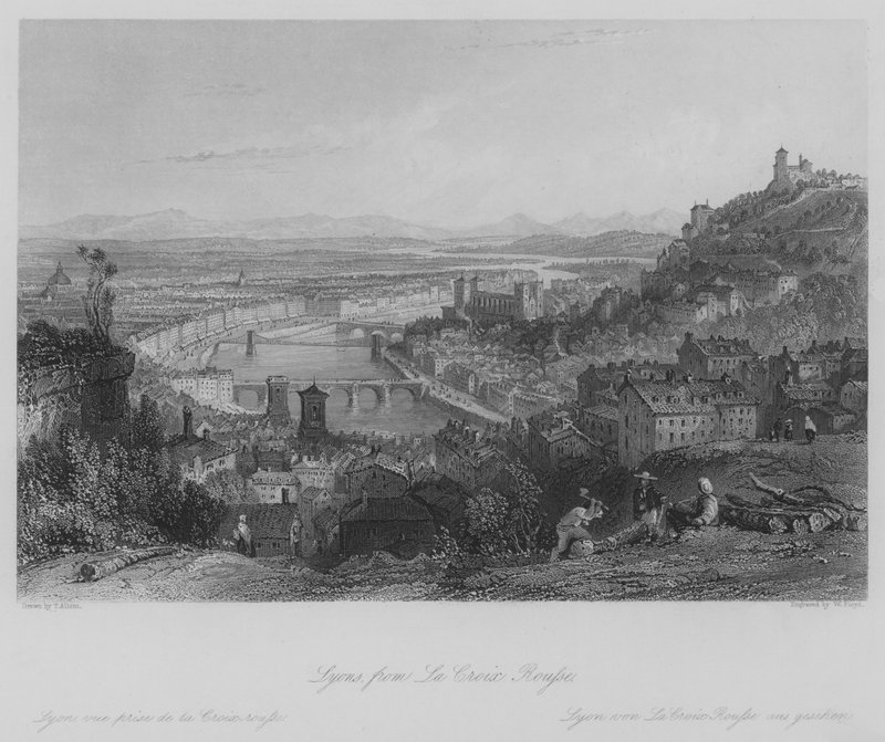 Lyon, a La Croix Rousse-tól (metszet) alkotó: Thomas (after) Allom