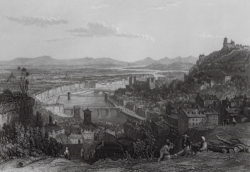 Lyon, a La Croix Rousse-ból (metszet) alkotó: Thomas (after) Allom
