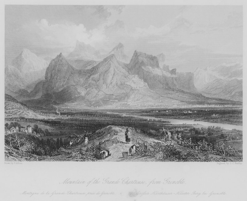 A Grande Chartreuse-hegy, Grenoble-ból (metszet) alkotó: Thomas (after) Allom