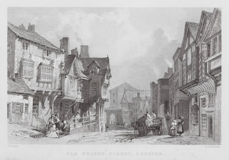 Old Bridge Street, Chester (metszet) alkotó: Thomas (after) Allom