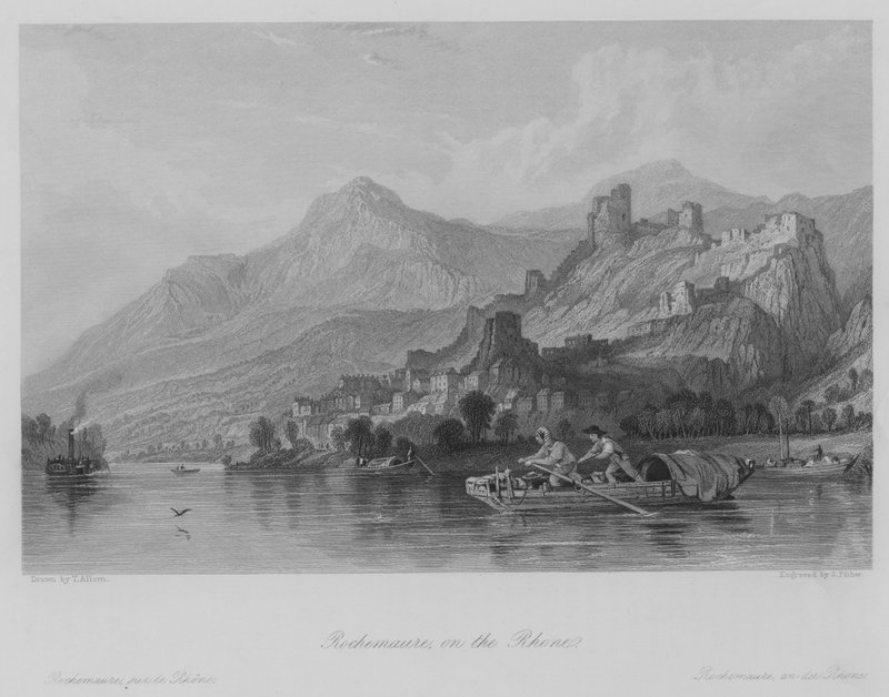 Rochemaure, a Rhone-on (metszet) alkotó: Thomas (after) Allom