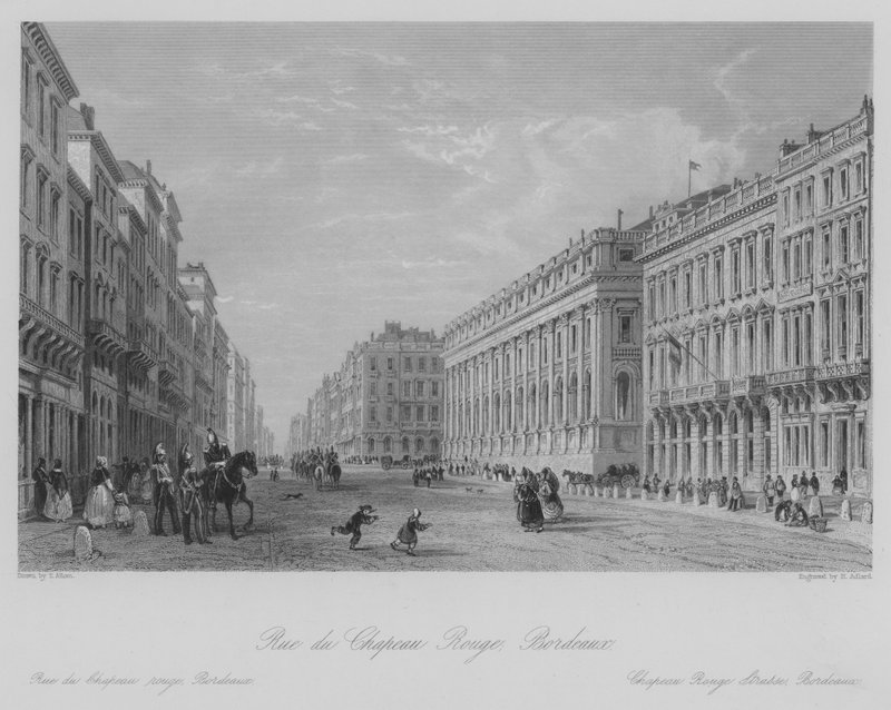 Rue du Chapeau Rouge, Bordeaux (metszet) alkotó: Thomas (after) Allom