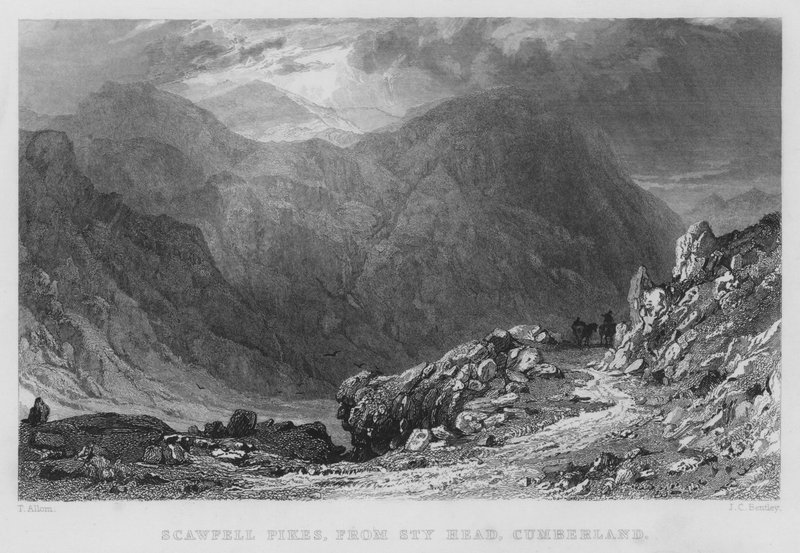 Scawfell Pikes, Sty Head, Cumberland (metszet) alkotó: Thomas (after) Allom