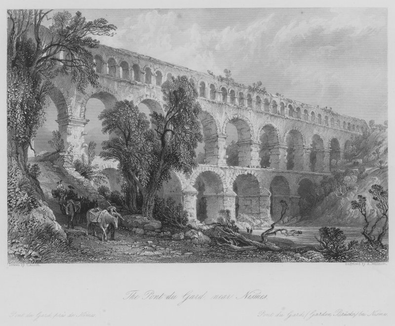 A Pont du Gard, Nismes közelében (metszet) alkotó: Thomas (after) Allom