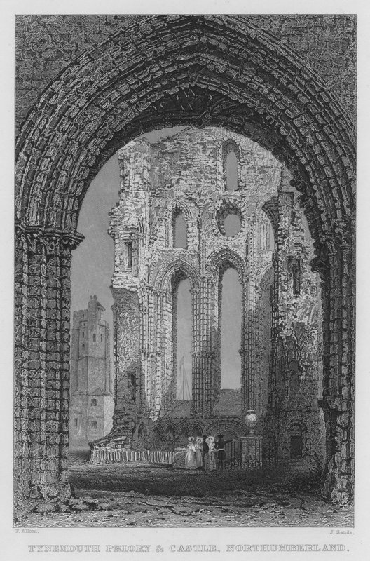 Tynemouth rendház és kastély, Northumberland (metszet) alkotó: Thomas (after) Allom