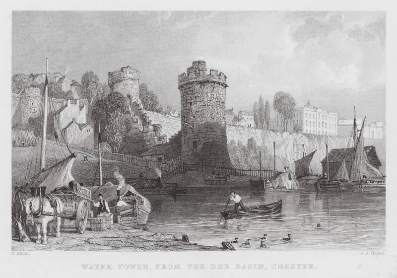 Víztorony, a Dee-medencéből, Chester (metszet) alkotó: Thomas (after) Allom