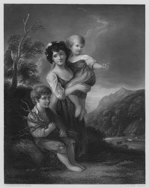 Cottage Children, a képről a Vernon Galériában (metszet) alkotó: Thomas (after) Gainsborough
