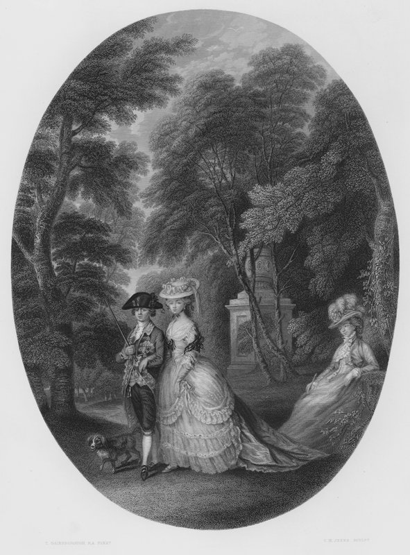 The Walk at Kew, a képről a Királyi Gyűjteményben (metszet) alkotó: Thomas (after) Gainsborough