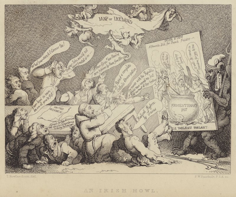 Egy ír üvöltés: az Egyesült Írek Nemzeti Konventjének ülése, amelyen bemutatják a republikanizmus borzalmait, amelyekre a francia forradalom példája volt alkotó: Thomas (after) Rowlandson