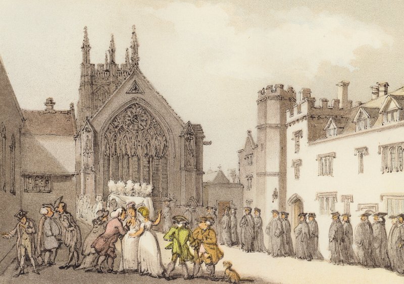 Merton főiskola és kápolna, az első négyszögből (színes litó) alkotó: Thomas (after) Rowlandson