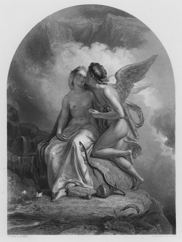 Cupido és Psyche, a képről a Királyi Gyűjteményben (metszet) alkotó: Thomas (after) Uwins