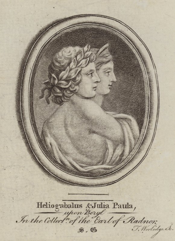 Heliogabalus római császár és Julia Paula császárné (metszet) alkotó: Thomas (after) Worlidge