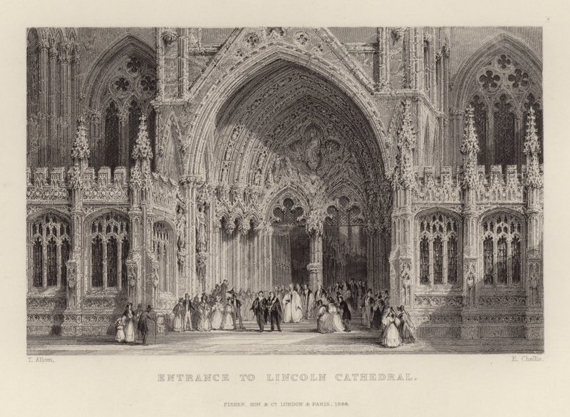 A lincolni katedrális bejárata alkotó: Thomas Allom