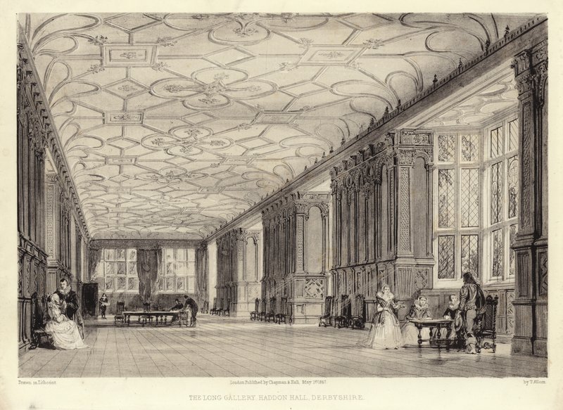 The Long Gallery, Haddon Hall, Derbyshire (litotint) alkotó: Thomas Allom