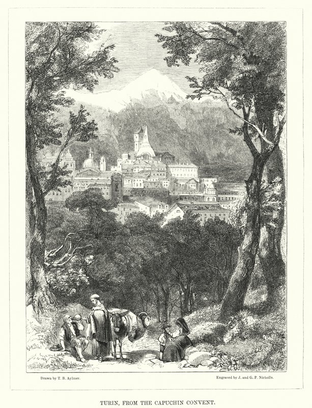 Torino, a kapucinus kolostorból (metszet) alkotó: Thomas Brabazon Aylmer