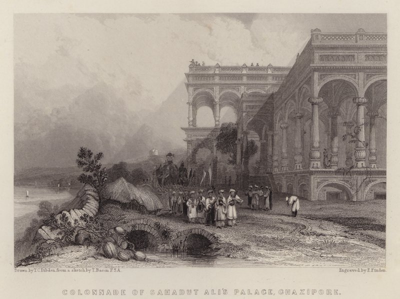 Saadat Ali palota oszlopcsarnoka, Ghazipur (színes litó) alkotó: Thomas Colman (after) Dibdin