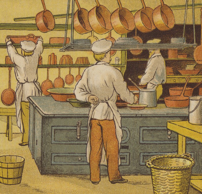 Caen: a szálloda konyhája (színes litho) alkotó: Thomas Crane