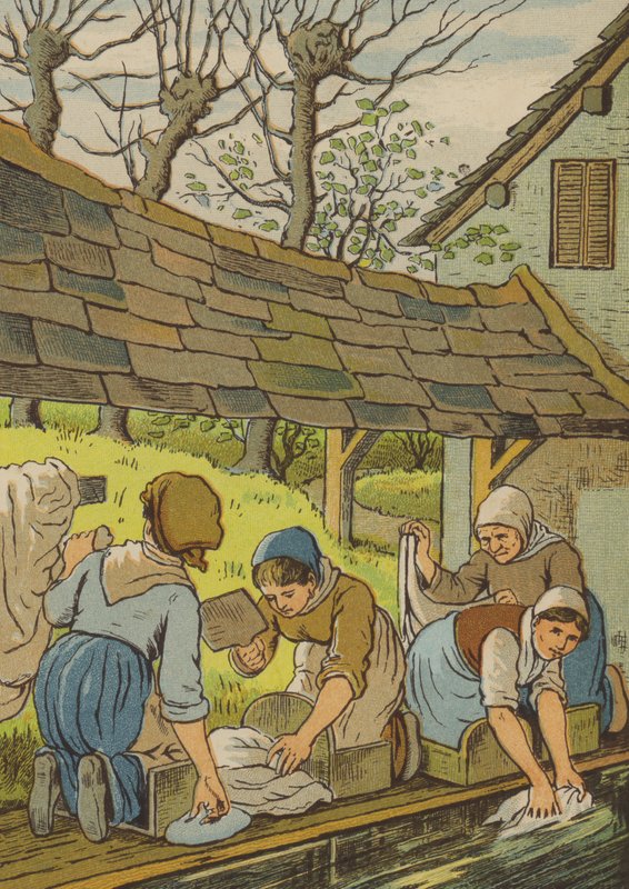 Caen: a mosónők (színes litho) alkotó: Thomas Crane