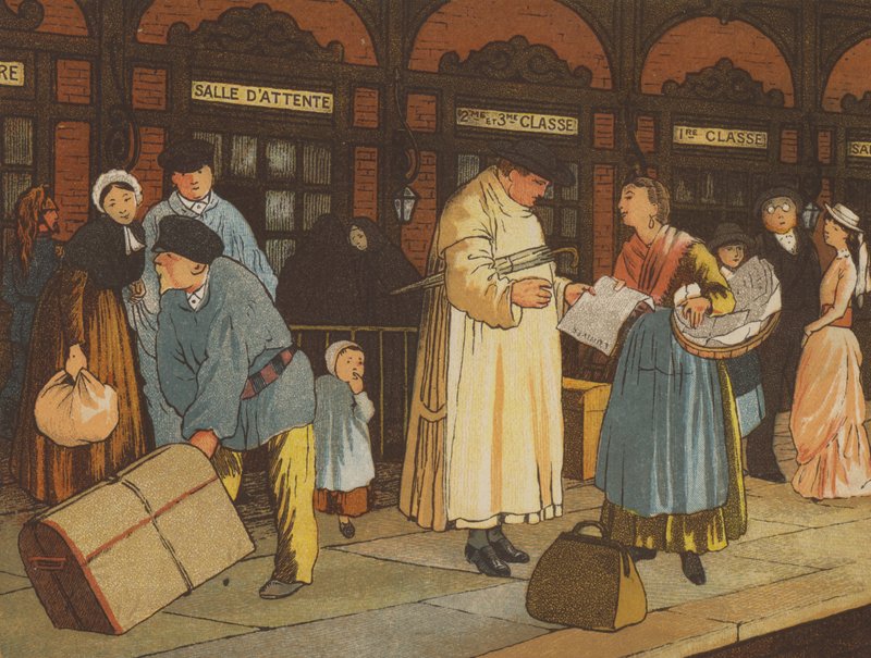 Útban Caenből Párizsba: egy vasútállomás (színes litho) alkotó: Thomas Crane