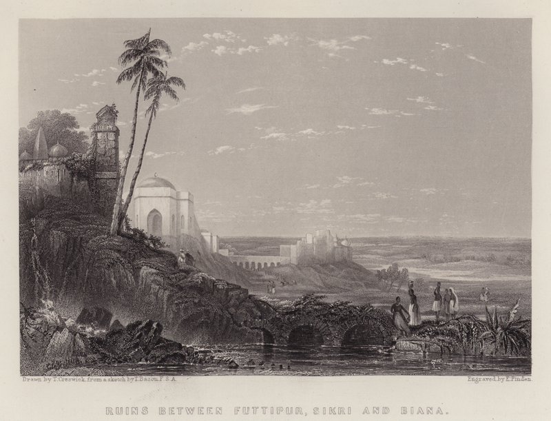 Romok Futtipur, Sikri és Biana között (színes litó) alkotó: Thomas Creswick