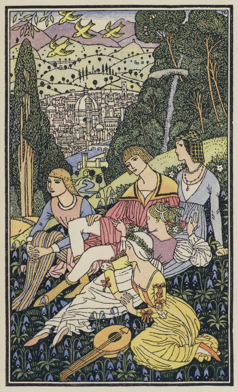 Illusztráció Boccaccio Dekameronjához (színes litográfia) alkotó: Thomas Derrick