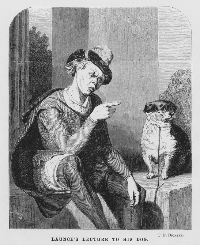 Launce előadása a kutyájának, két veronai úriember (metszet) alkotó: Thomas Francis (after) Dicksee