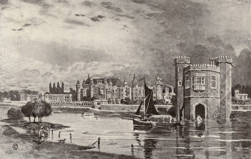 Hampton Court I. Károly korában (litográfia) alkotó: Thomas Hamilton Crawford