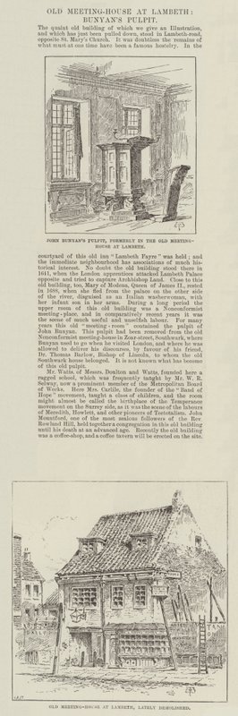 Régi gyülekezeti ház Lambethben, Bunyan szószékén alkotó: Thomas Harrington Wilson