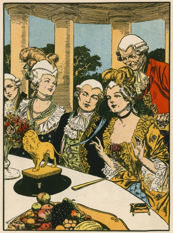 Canova vajas oroszlánja (színes litográfia) alkotó: Thomas Heath Robinson