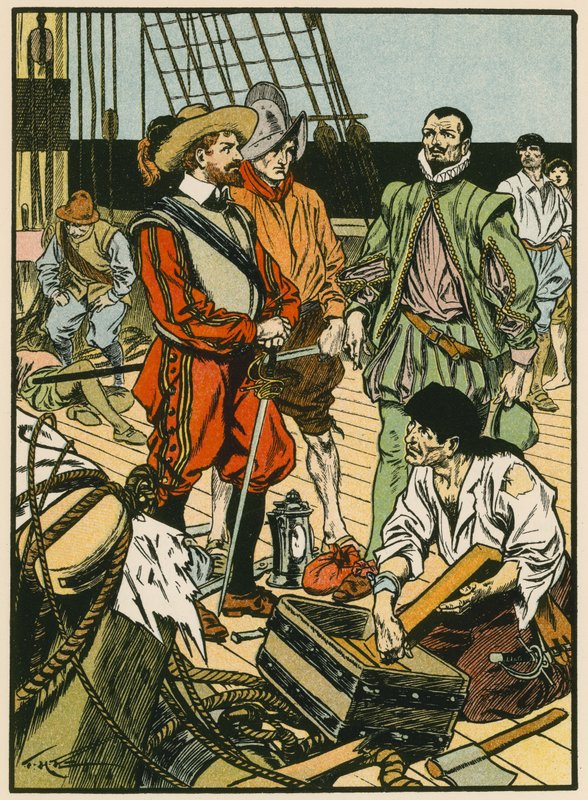 Elfogott kincs. Sir Francis Drake (színes litográfia) alkotó: Thomas Heath Robinson